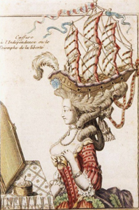 Illustration of a hairstyle resembling an large ship with many sails